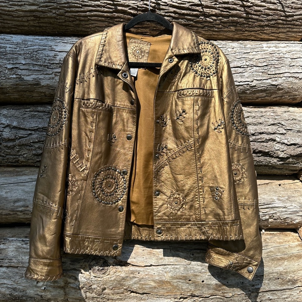 Chico’s Gold Leather Studded Jacket Size 1